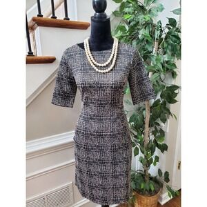 Lands' End Women Black & White Round Neck Short Sleeve Knee Length Dress Size 8